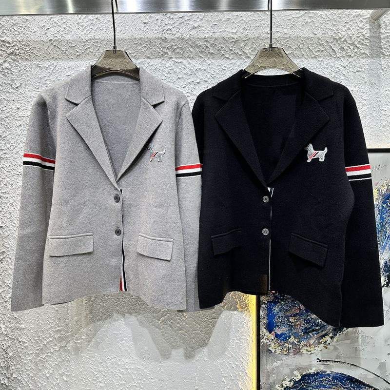 TB Fall/Winter College Style Double Sleeve Ribbon Puppy Embroidered Knitted Cardigan Loose Slim Casual Suit Jacket Top TB Fall/Winter College Style Double Sleeve Ribbon Puppy Embroidered Knitted Cardigan Loose Slim Casual Suit Jacket Top