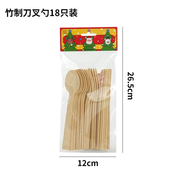 Christmas bamboo cutlery, forks and spoons, 18 pieces (6 pieces each)