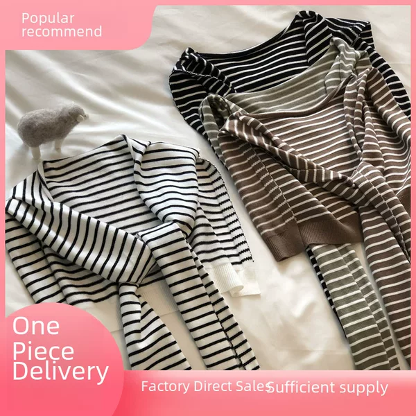 Striped Knitted Small Shawl Women's Spring and Autumn Summer Outfit Office Internet Popular Air-conditioned Room Cervical Scarf Shoulder Ware Shoulder Ware