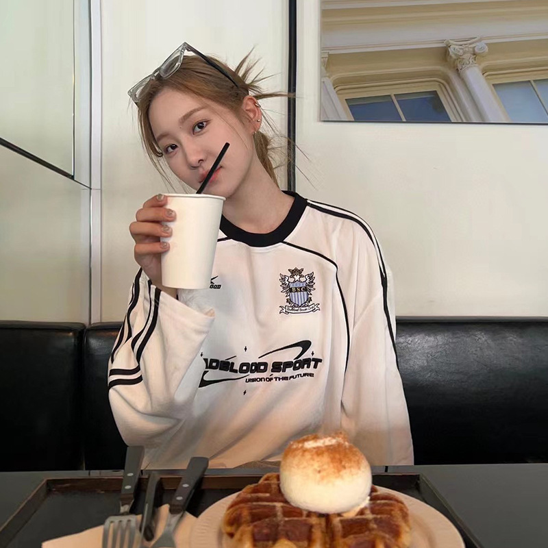 Spot Korean Trendy Brand American Retro Badblood Embroidered Sexy Long-Sleeved T-Shirt Loose Sweatshirt Jersey Women's Autumn