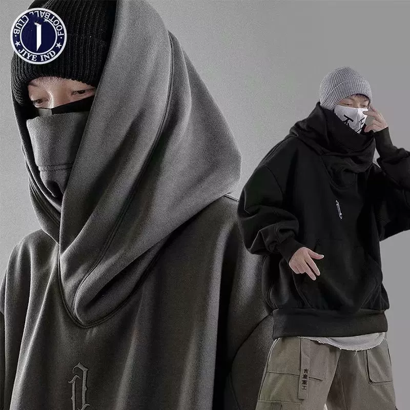 Деми-сезонный худи oversized из тонкого флиса, хип-хоп стиль, длинный пуловер