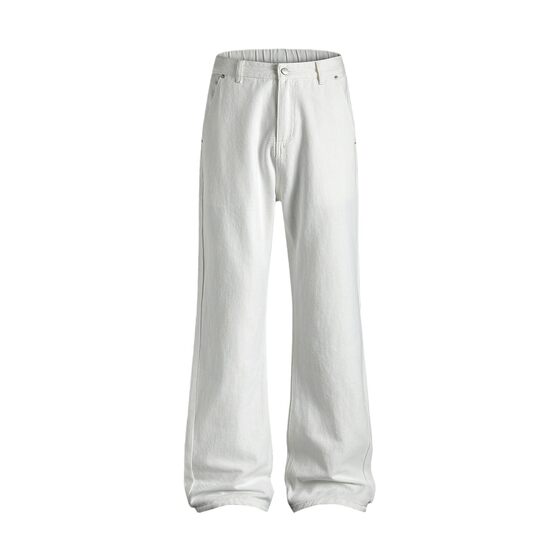Mu Yuan Men's Korean Style White Mid-Waist Slimming Denim Trousers Men's and Women's Simple Straight Flare Pants