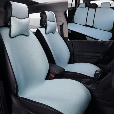 Four Seasons Pad – for All Seasons, Linen Car Seat - sky-blue-comfort-edition-with-2-neck-pillows-rear-bench-seating-general