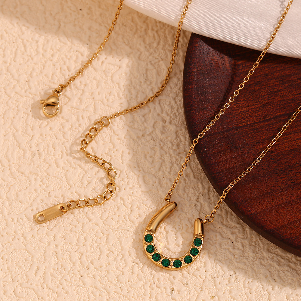 U-shaped Zircon Inlaid Stainless Steel Necklace