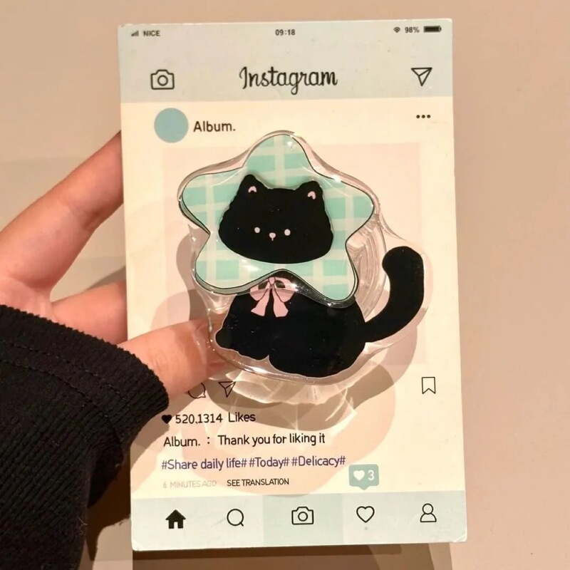 Green Little Star Cute Black Cat Phone Holder Suitable for Iphone16Pro
