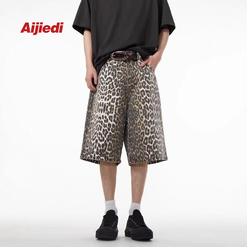 Lsmen's New Casual Leopard Print Sshocart Retro Straight Five-Point Pants American Ua Cotton S Camouflage Wide Legs in Stock