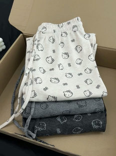 Cute glutinous rice, autumn leggings, trousers, drawstring, Korean style, high waist, loose straight fit