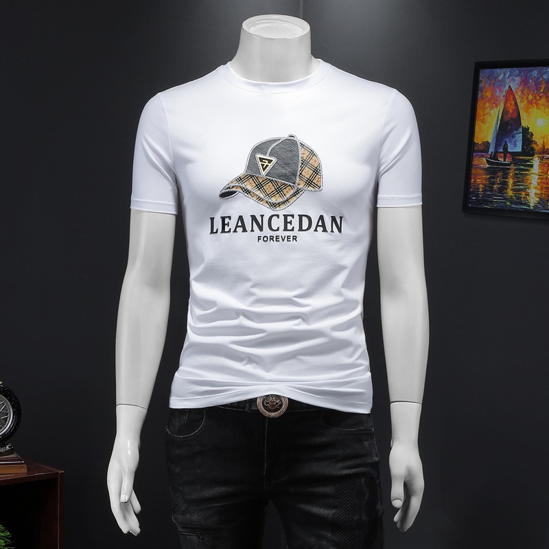 Europäische Herren 2024 Sommer Neue Doppel Seide Baumwolle Kurze T-Shirt Trend Rundhals Halbarm Top Für Männer_voghion.com