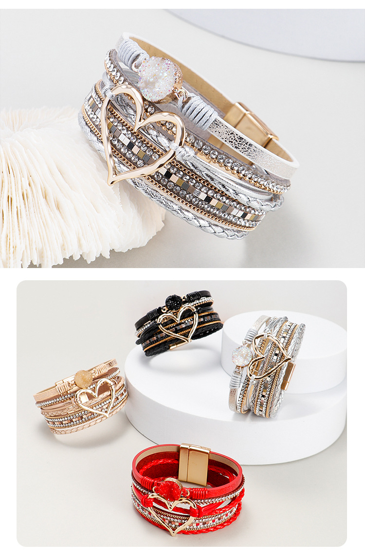 Fashion Heart Shape Pu Leather Alloy Braid Womenu0027S Bracelets
