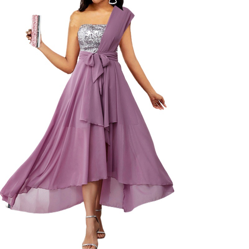 Primavera y verano europeo y americano Comercio exterior nuevo vestido Amazon envuelto pecho lentejuelas gasa gran swing vestido transfronterizo exclusivo