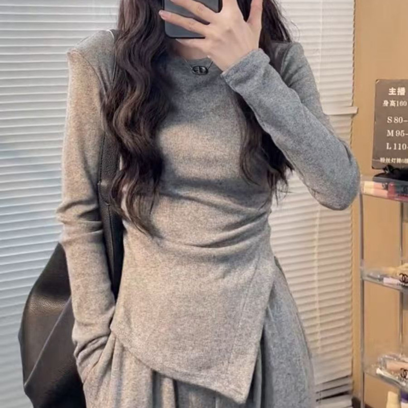 欧美跨境亚马逊不规则纯色修身上衣女春秋高腰阔腿长裤休闲两件套|undefined