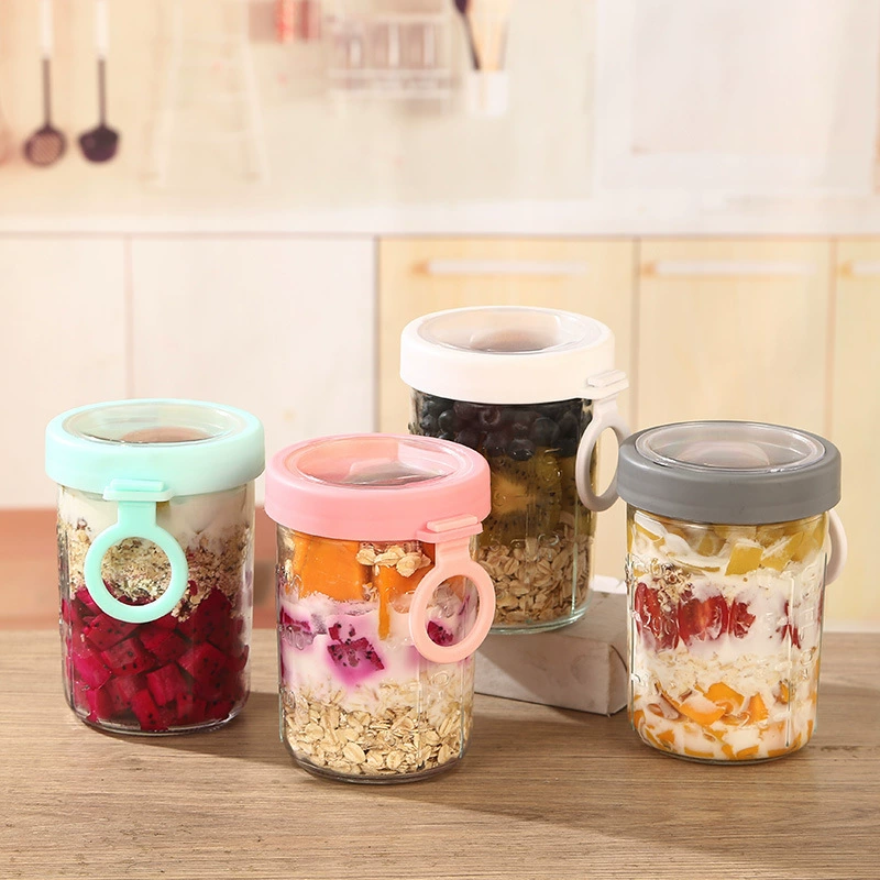 Spoon overnight oatmeal cup yogurt cup portable takeaway smoothie cup breakfast cup glass salad can with scale