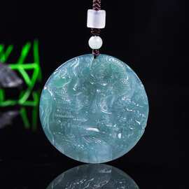 天然A货翡翠山水龙牌玉石种老高冰精工挂件挂坠吊坠玉佩玉美批发