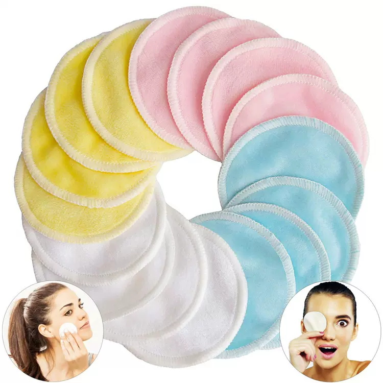 跨境8cm圆形竹纤维卸妆垫|竹棉卸妆垫|天鹅绒卸妆垫干湿两用