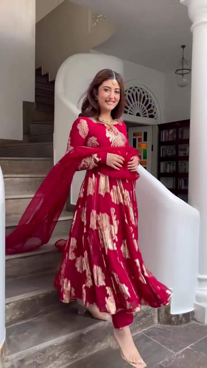 Women's Indian Ethnic Slim Dress - Elegant Long Floral Dress_voghion.com
