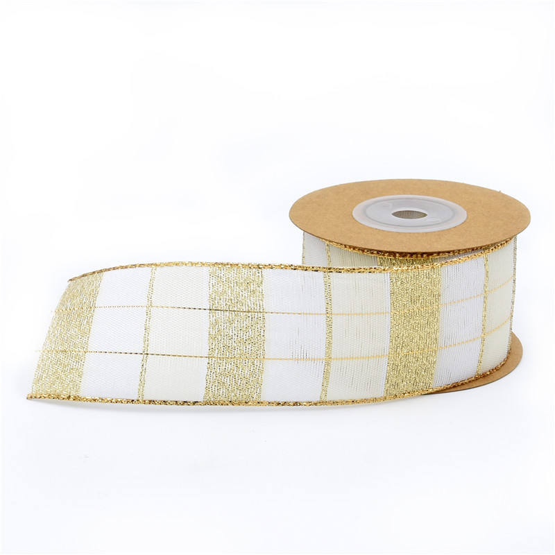Amazon 4cm brillo cinta decorativa de Navidad cinta a cuadros de hilo teñido Borde de alambre de regalo de Navidad 5 yardas en stock