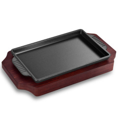 日式鐵板燒盤烤肉煎牛排盤烤魚鑄鐵方形盤牛扒盤家用商用盤盤不鏽