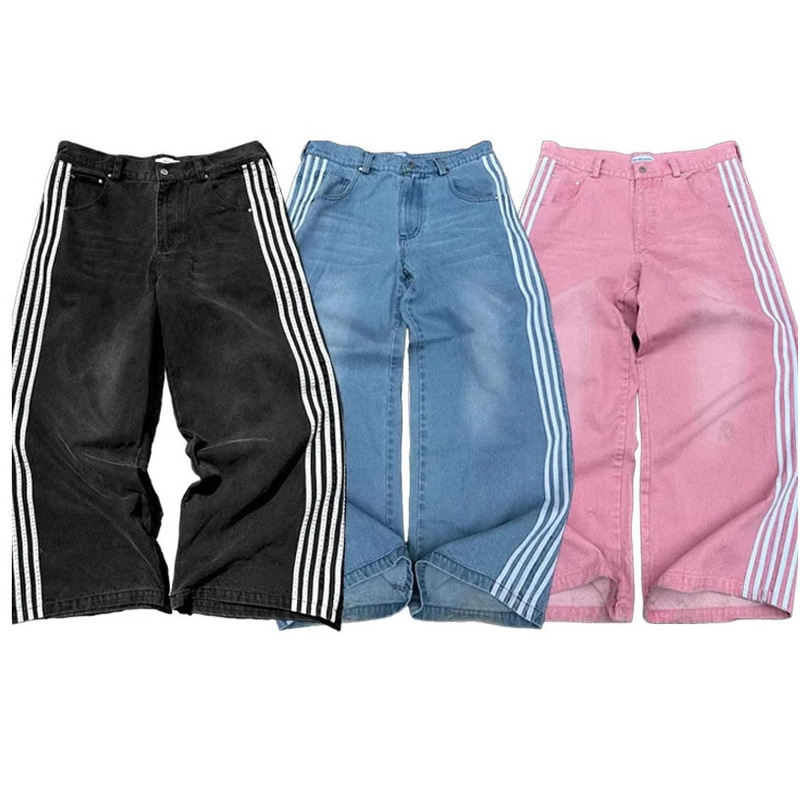 American Style Retro Street Striped Jeans Men's Y2K Harajuku Style Casual Wide Leg Pants Gothic Straight Pants American Style Retro Street Striped Jeans Men's Y2K Harajuku Style Casual Wide Leg Pants Gothic Straight Pants