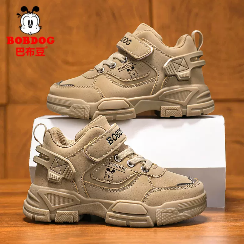 巴布豆男女童鞋子2025新冬新款皮面防水马丁靴中大童运动男童鞋潮