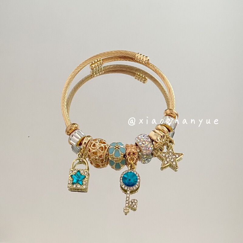Panjia New DIY Beaded Bracelet Women's Star Key Diamond Pendant Bracelet All-match Opening Adjustable Bracelet