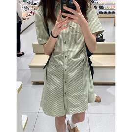 绿色条纹polo连衣裙2026新款女夏季小个子收腰设计感小众衬衫裙子