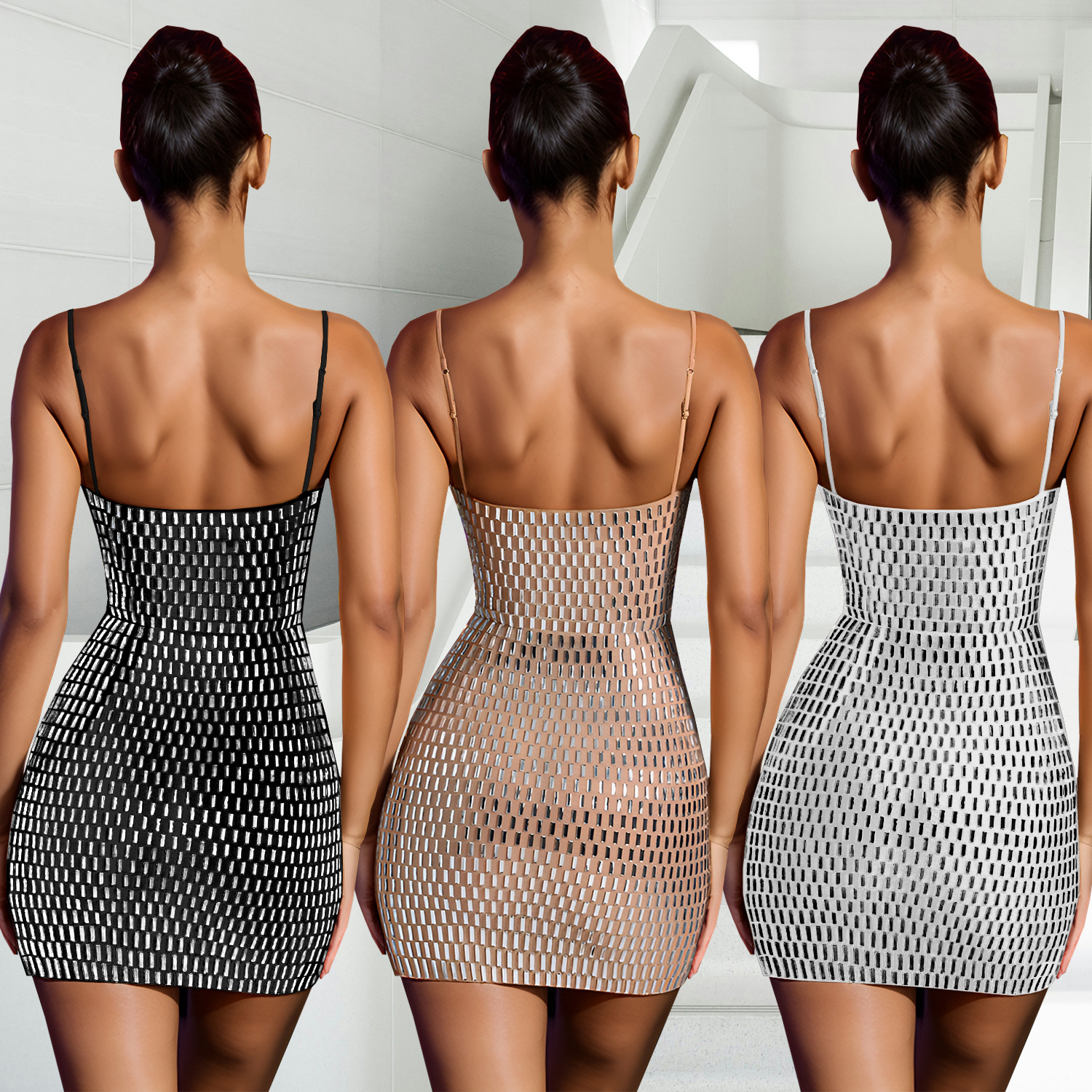 C7167 cross-border AliExpress Amazon Europa y América moda de mujer sexy corto delgado vestido de perforación de cinturón