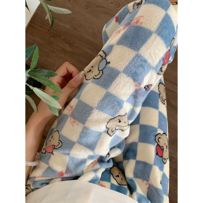 2025 otoño y invierno de flanela de dibujos animados pantalones de pijama individuales gruesos calentados pantalones caseros lindos pantalones