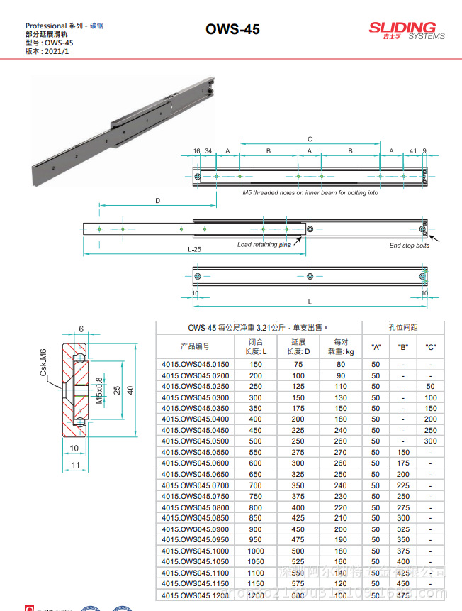 英国吉士孚SLIDING SYSTEMS型号OWS45
