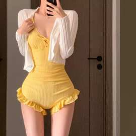 2025新款连体泳衣女式泳衣遮肚显瘦保守泳装长袖罩衫温泉多巴胺
