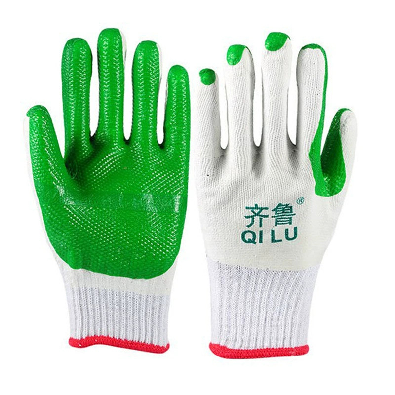 九州胶片齐鲁手套耐磨防滑手套绿色挂胶浸胶加厚工地劳保手套批发