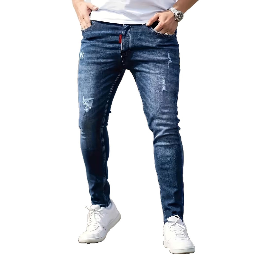 Jeans da uomo slim fit in denim elasticizzato | Jeans skinny strappati e dall'aspetto vissuto per uno stile casual da strada | Tessuto elasticizzato e confortevole_voghion.com