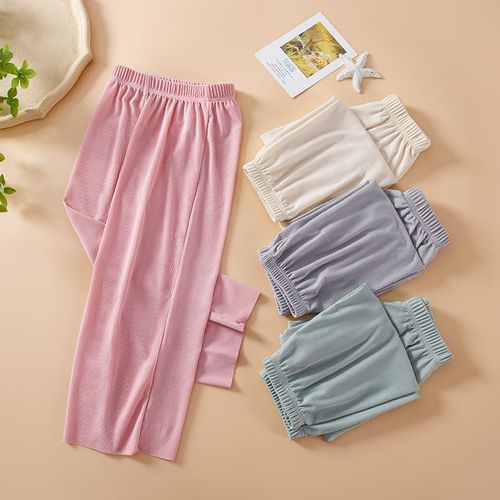 Children's Korean style shake pants children's home pants ice silk candy color thin loose stretch women's straight wide leg pants