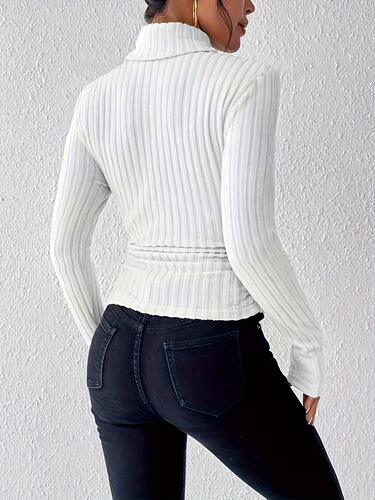Winter/Spring Exclusive High-Neck V-Neck Long-Sleeve Pilling Knit Top