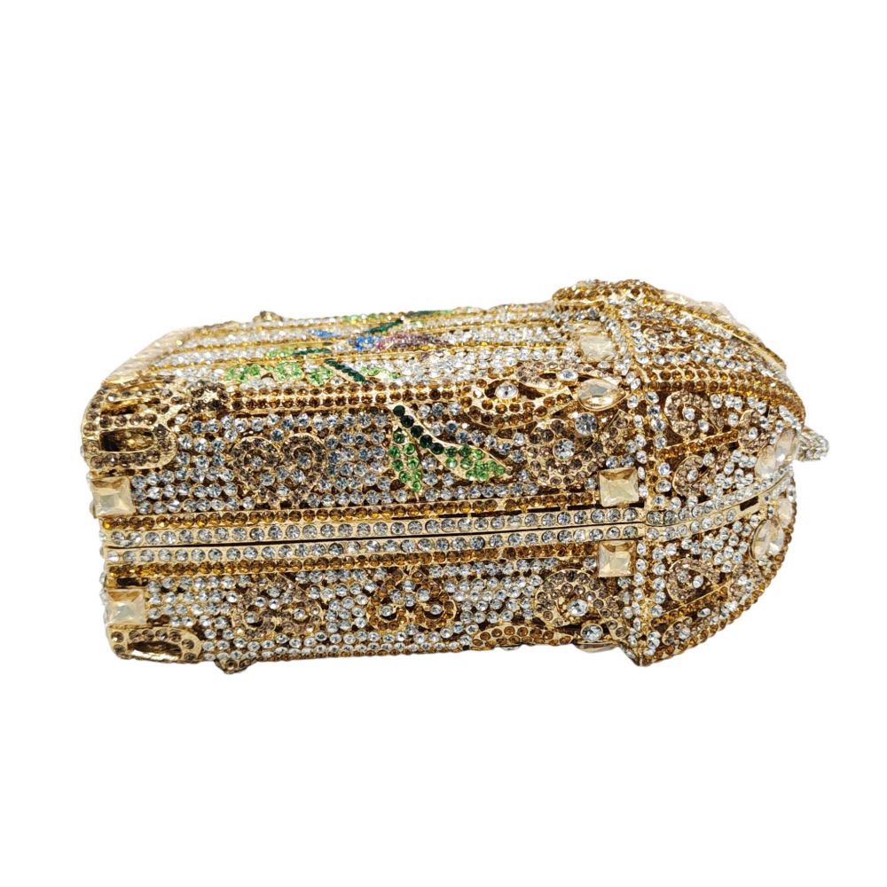 Túi clutch dạ tiệc nữ đính đá lấp lánh hình lồng chim — Màu vàng kim, Màu sâm panh bạc, Màu vàng nhạt, Màu vàng bạc