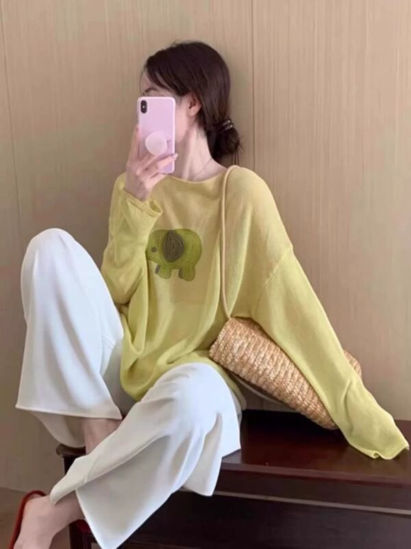 正品哥家新款2025秋季小象防晒罩衫薄纱上衣漂亮减龄冰丝针织t恤|undefined