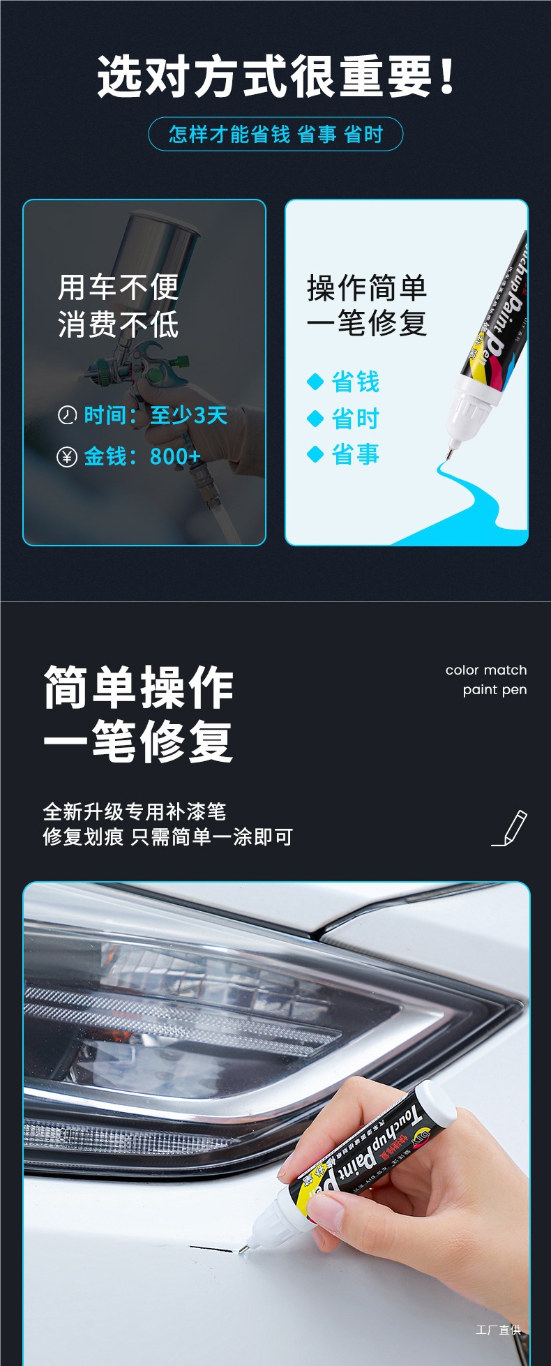 Automotive Paint Automatic Spray Paint Hand-Operated Special Touch-Up Pen Pearl White Scratch Repair Repair Black Car Paint Surface Peihui