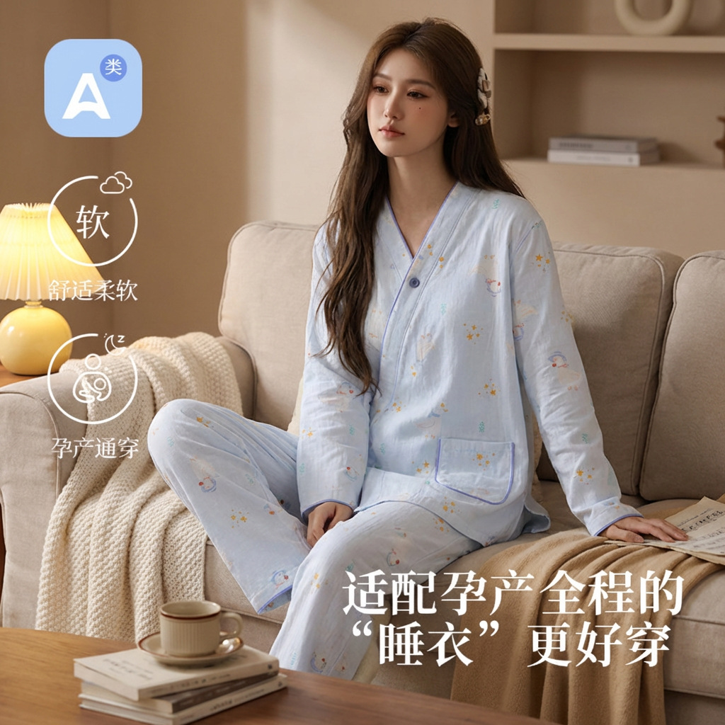 新品着物純綿二重ガーゼ月子服パジャマ春夏妊婦産後授乳調節可ホームウェア