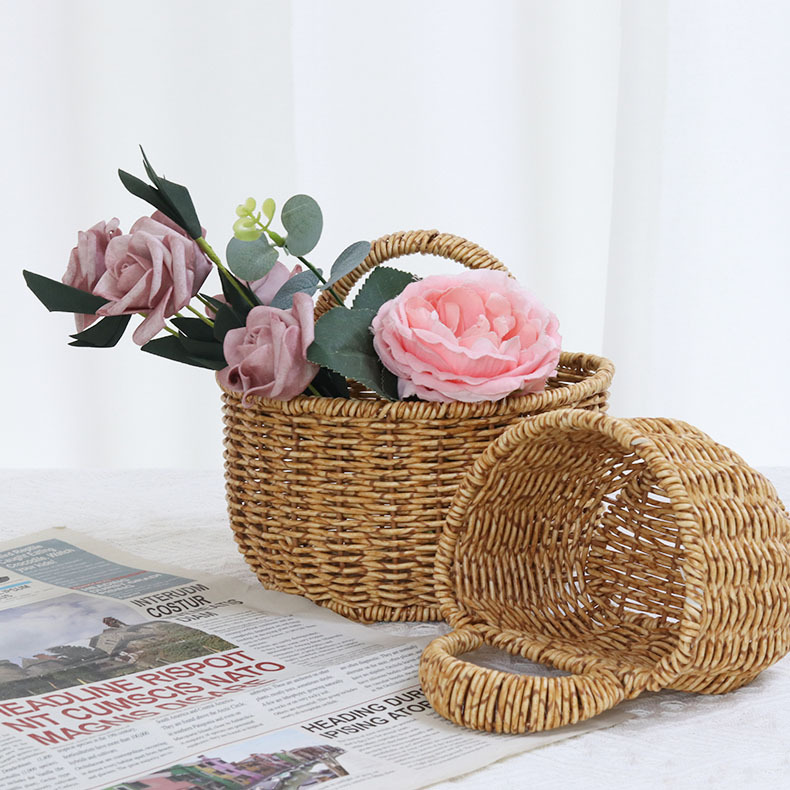 Handmade Woven Kitchen Scallion-Garlic-Ginger Storage Basket Bathroom Backswing Wall Mounted Shelf Basket Storage Basket Wall-Hanging Basket Imitation Vine Basket