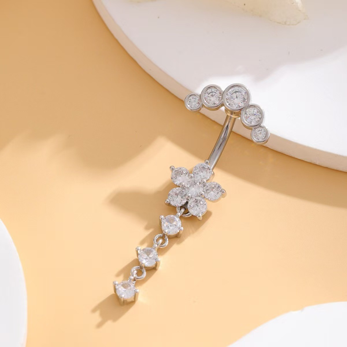 CZ Flower Belly Button Ring 316L Surgical Steel Dangle Belly Ring for Women Body Piercing Jewelry detail image 8