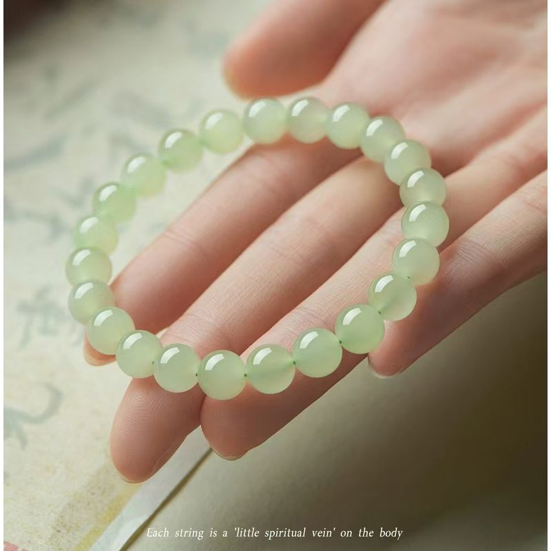 正宗和田玉手串女男青海料晴水青白玉湖水绿玉石珠子串珠手链