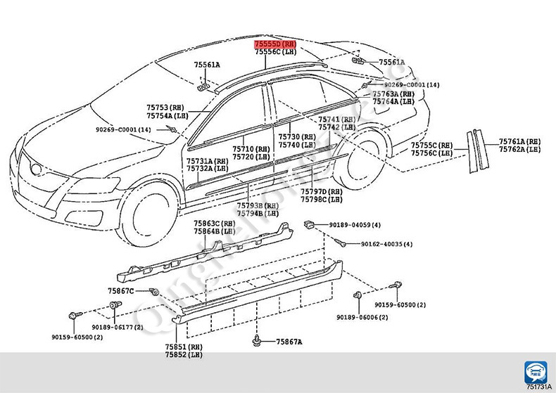 75555-06070 Is Suitable for Toyota Camry 06-11 Roof Water Strip Ceiling Anti-Leakage on Both Sides