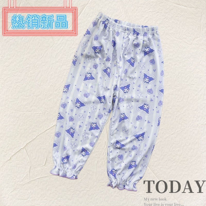 Ice Silk Pants Summer New Style Kidsren's Fashion Versatile Cool Trendyy Cute Cartoon Kuromi Melody Cinnamon Dog