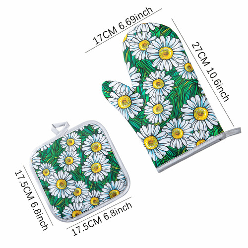 New Style Farmhouse Kitchen Print Microwave Baking Glove Heat Insulating Mat Set High Temperature Oven Heatproof Gloves