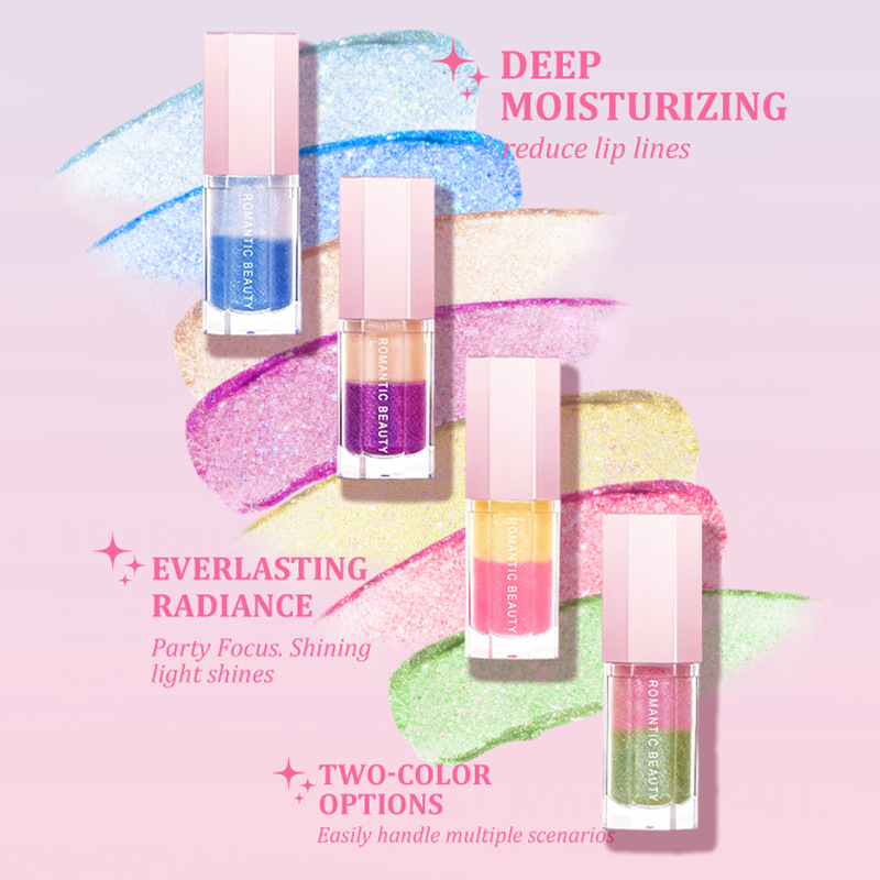 Gloss labial transfronterizo de dos colores, esmalte labial
