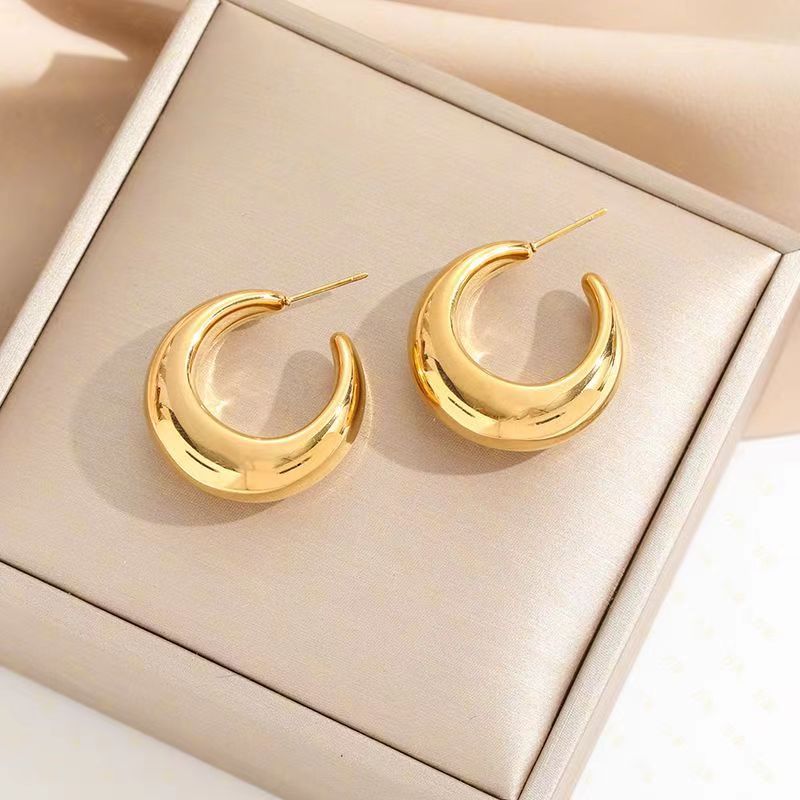 1 Pair Simple Style Solid Color Plating Stainless Steel 24k Gold Plated Ear Studs display picture 2