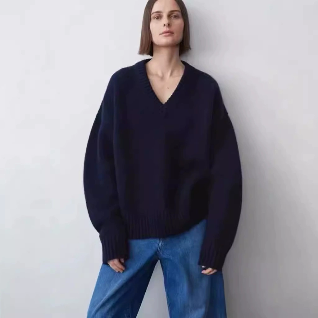 ROW ветер/темперамент MAX ленивый стиль меринос целая шерсть утолщение большой V-образный воротник вязаный свитер