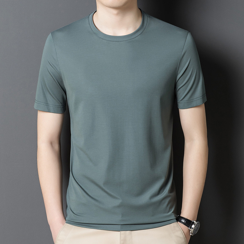 Brand Genuine Silk Men's Short-Sleeve T-Shirt 2026 Summer Round Neck Versatile Young and Middle-Aged Men's Silk Top