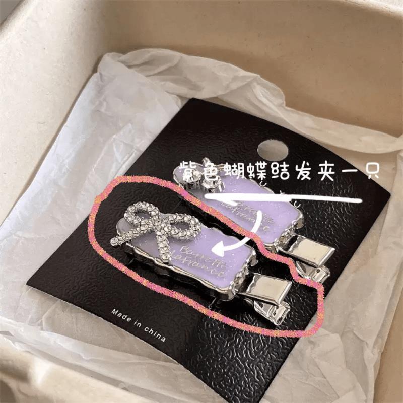 新しい甘くてクールな女の子のハイエンドメタルフラッシュダイヤモンドチェリーリボンシームレスクリップ前髪サイドクリップヘアピンヘッドバンド|undefined