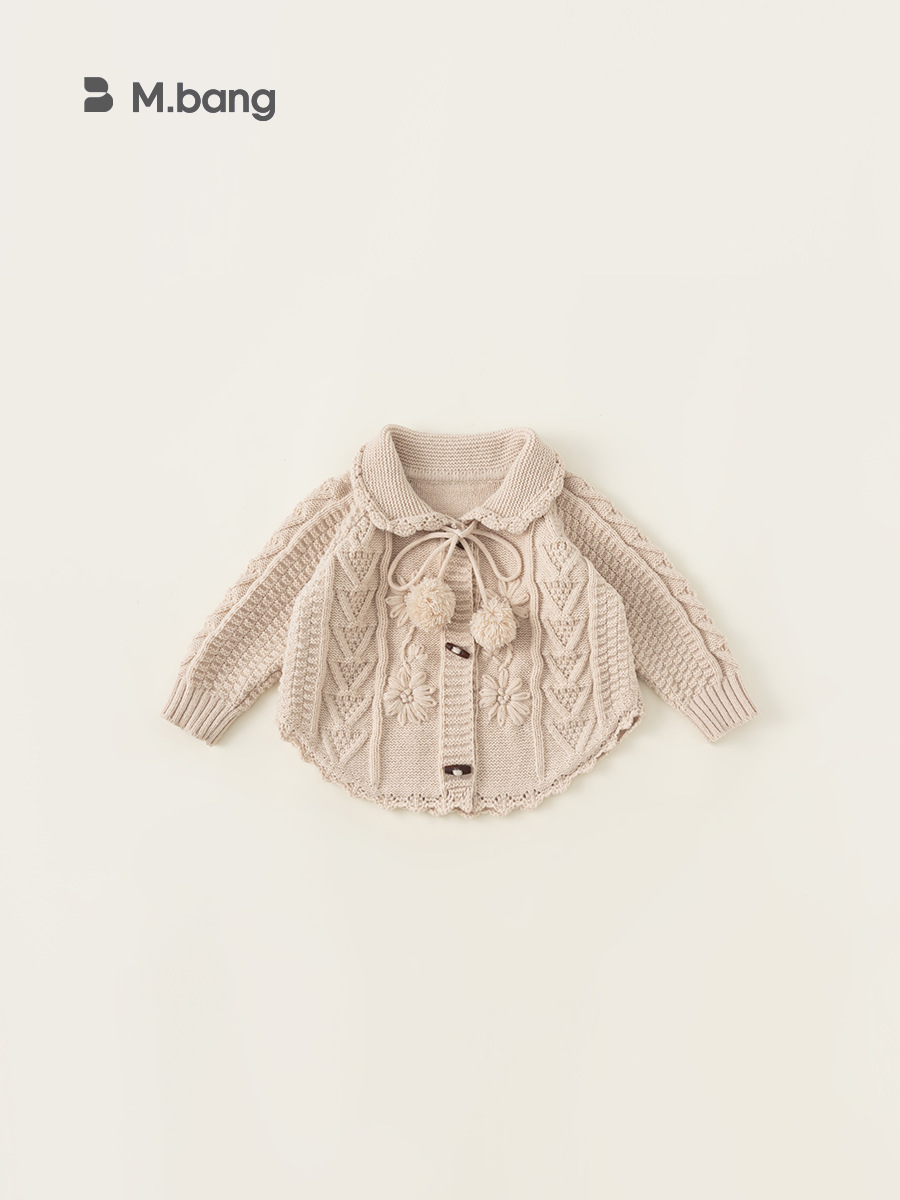 Yubao ropa infantil suéter de niña primavera y otoño 2026 con solapa cardigan de punto chaqueta de mangas largas ropa infantil