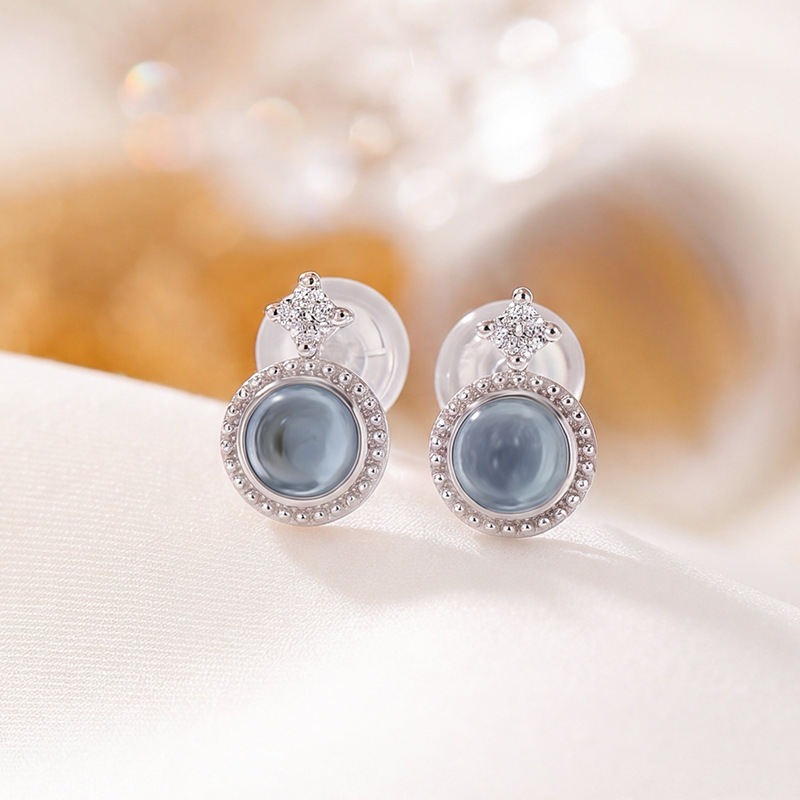 Bông tai bạc 925 hình tròn đơn giản, phong cách xa xỉ thời thượng — Cặp đôi